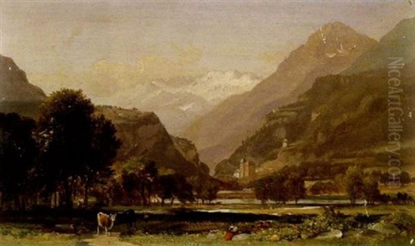 The Towns Of St. Maurice And The Frontiers Of Savoy From The Swiss Town Of Bex Oil Painting by Samuel Lancaster Gerry