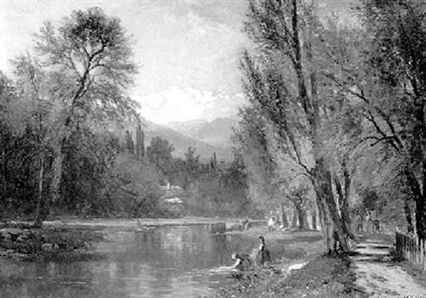 Landscape With Figures By A Stream Oil Painting by Samuel Lancaster Gerry