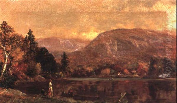 A Lake In Autumn With Figures On The Shore by Samuel Lancaster Gerry