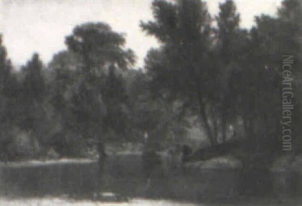 Figures By The River Oil Painting by Samuel Lancaster Gerry