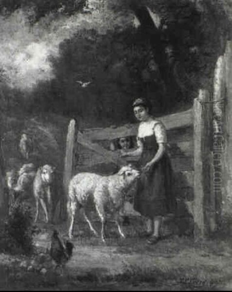 The Shepherdess Leading Her Flock Home Oil Painting by Samuel Lancaster Gerry