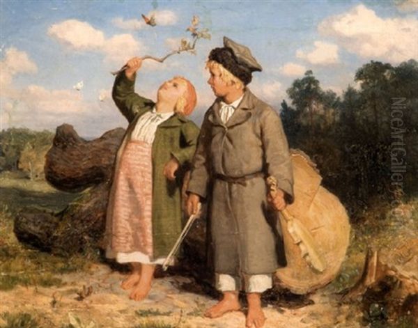 Country Children Oil Painting by Wojciech Gerson