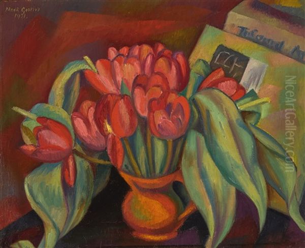 Still Life With Red Tulips Oil Painting by Mark Gertler