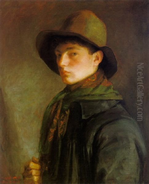 Self-portrait With Fishing Cap Oil Painting by Mark Gertler