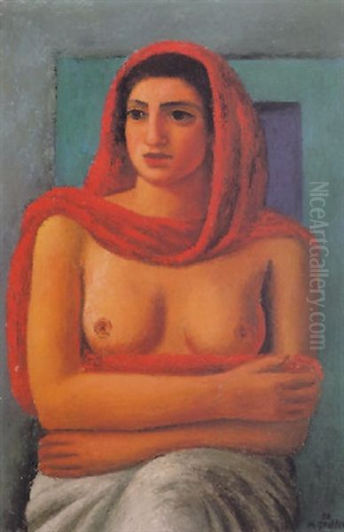 The Red Shawl Oil Painting by Mark Gertler