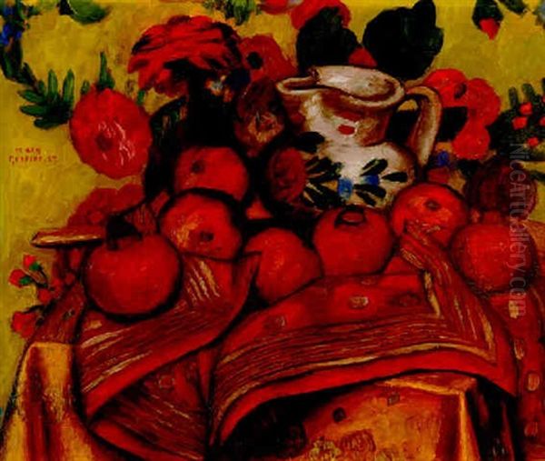 Pomegranates And Handkerchief Oil Painting by Mark Gertler