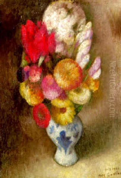 Flowers In A Vase Oil Painting by Mark Gertler