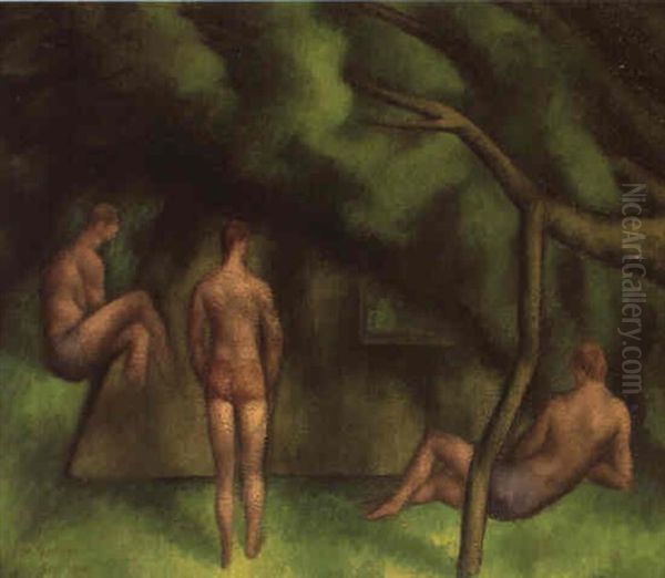 Bathers At Garsington Oil Painting by Mark Gertler