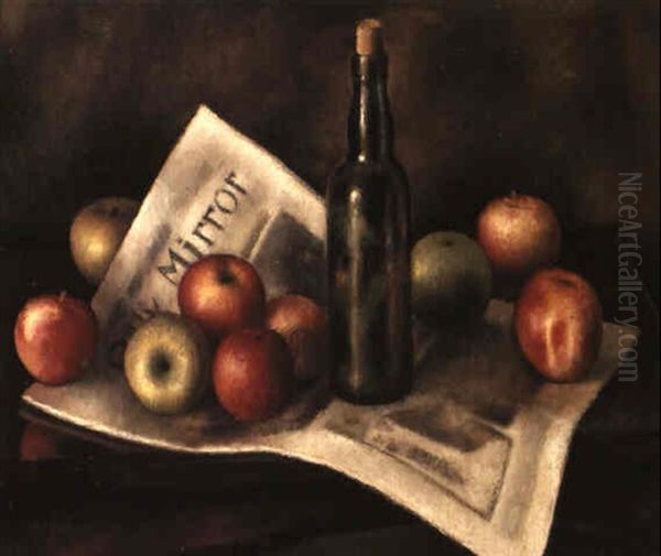 Still Life With Apples And A Bottle Oil Painting by Mark Gertler