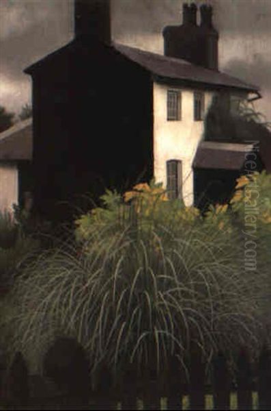 Black And White Cottage Oil Painting by Mark Gertler