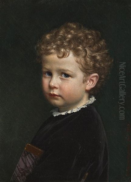 Boy With Curly Hair Oil Painting by Vilhelm (Johan V.) Gertner