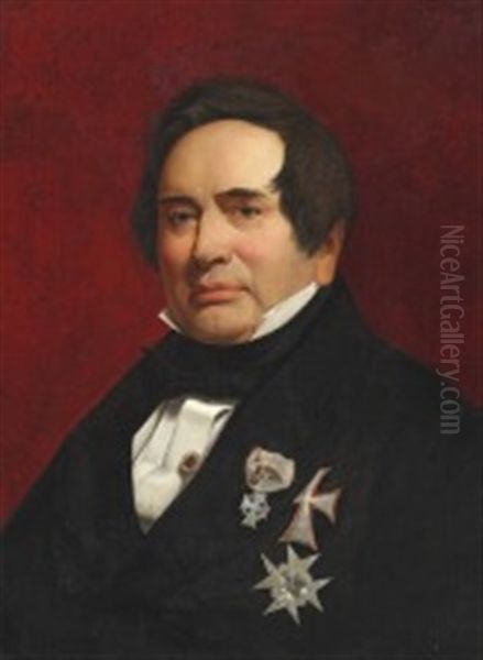 Portrait Of Adam Oehlenschlager In Black Tie With Decorations Oil Painting by Vilhelm (Johan V.) Gertner