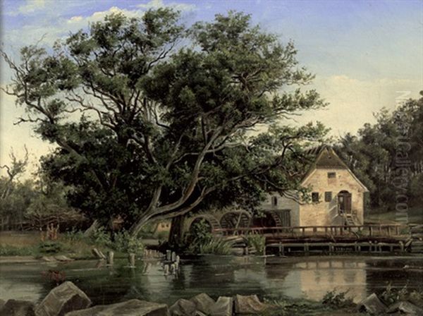 Alte Muhle In Silkeborg Oil Painting by Vilhelm (Johan V.) Gertner