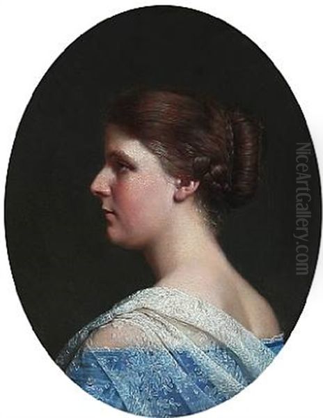 Portrait Of A Woman In Profile Oil Painting by Vilhelm (Johan V.) Gertner