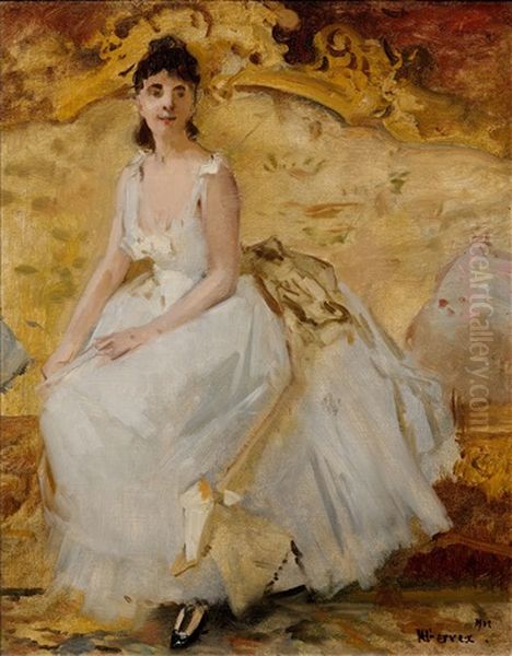 Jeune Femme Au Canape Jaune Oil Painting by Henri Gervex