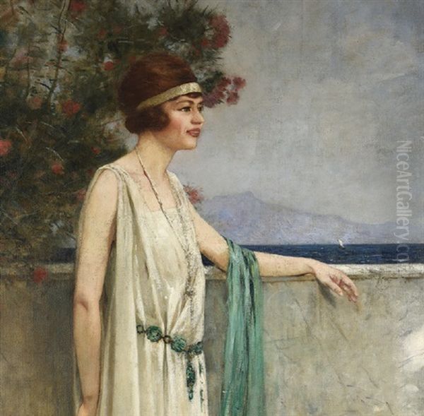 Femme A La Robe Blanche Oil Painting by Henri Gervex