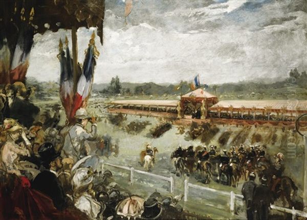 Revue A Longchamp Oil Painting by Henri Gervex