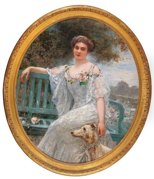 Portrait Of An Elegant Lady With Dog Oil Painting by Henri Gervex