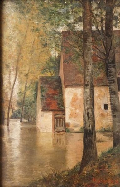 Ferme Et Arbres Inondes Oil Painting by Henri Gervex