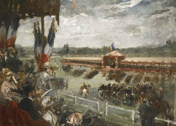 Revue A Longchamps Oil Painting by Henri Gervex