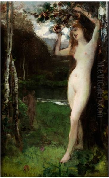 Madchenakt An Einem Baum Vor Einem Teich Oil Painting by Henri Gervex