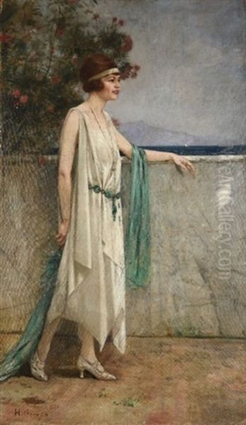 Femme Dans Un Jardin Mediterraneen Oil Painting by Henri Gervex