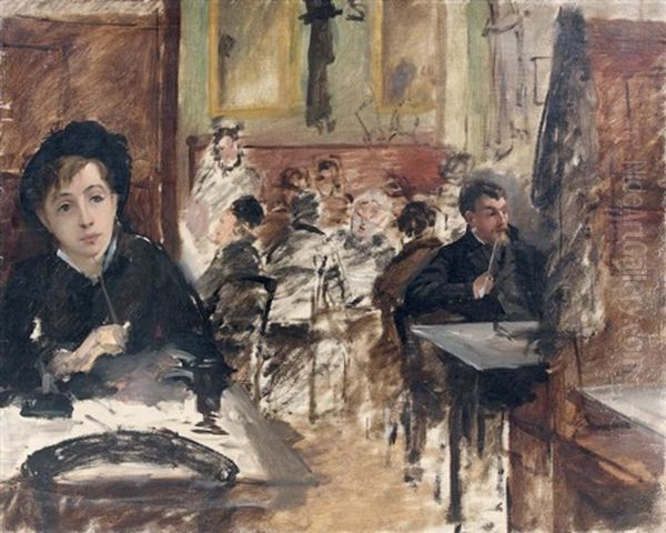 Scene De Cafe Oil Painting by Henri Gervex