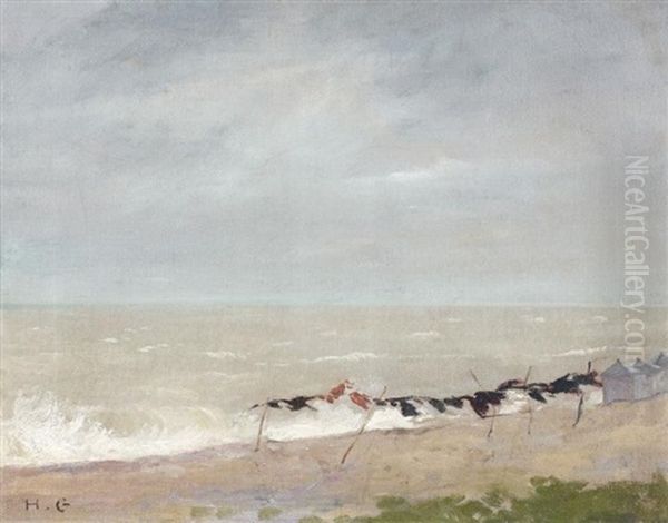 Scene De Plage Par Mer Agitee A Trouville, Le Coup De Vent Oil Painting by Henri Gervex