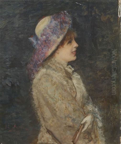 Jeune Femme Au Chapeau Fleuri Oil Painting by Henri Gervex