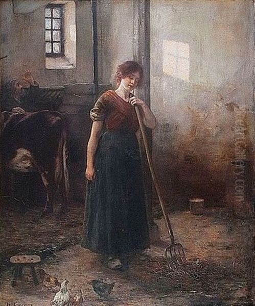 Paysanne A L'etable Oil Painting by Henri Gervex