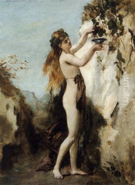 La Nymphe Cueillant Du Raisin Oil Painting by Henri Gervex