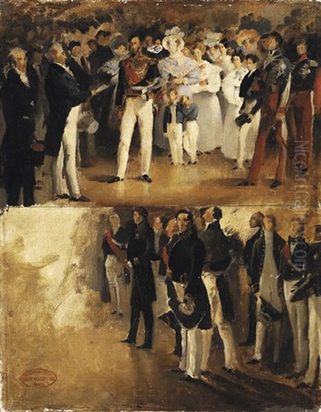 Histoire Du Siecle: Reception De Louis Philippe (2 Studies On The Same Canvas, In Collab. W/alfred Stevens And Others) Oil Painting by Henri Gervex