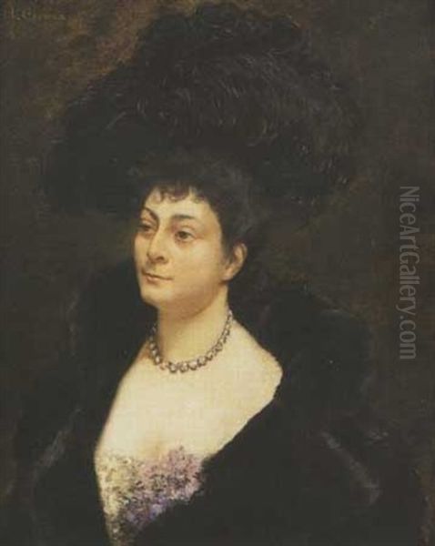 Portrait De Femme Au Chapeau A Plume Oil Painting by Henri Gervex