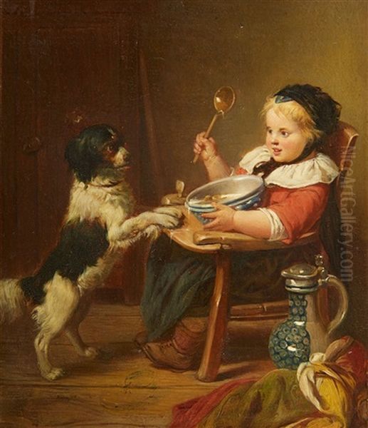 Child With A Dog Oil Painting by Eduard Geselschap