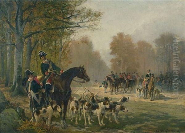 Un Rendez-vous De Chasse Oil Painting by Jean Victor Albert De Gesne