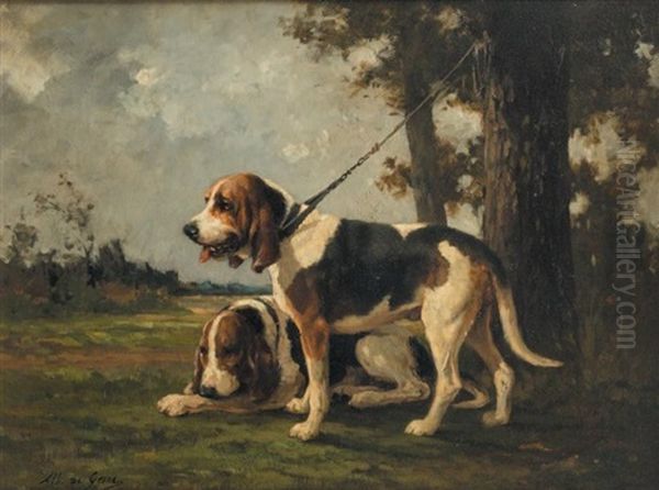 Deux Chiens De Meute Oil Painting by Jean Victor Albert De Gesne