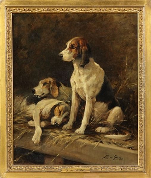 Hunting Dogs Oil Painting by Jean Victor Albert De Gesne