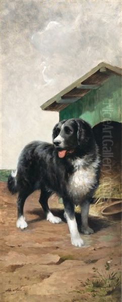 Gutmutiger Wachhund Vor Seiner Hutte Oil Painting by Jean Victor Albert De Gesne