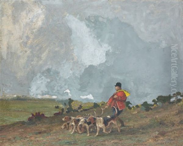 Piqueux Et Ses Chiens Oil Painting by Jean Victor Albert De Gesne