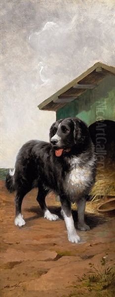 Wachhund Vor Seiner Hutte Oil Painting by Jean Victor Albert De Gesne