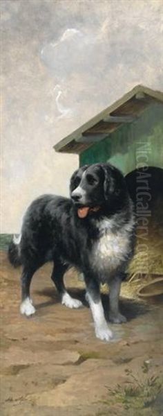 Gutmutiger Wachhund Vor Seiner Hutte Oil Painting by Jean Victor Albert De Gesne