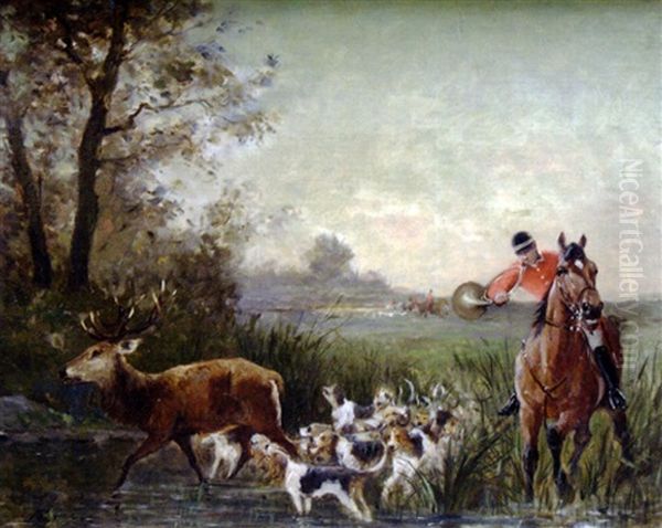 Scene De Chasse A Courre Oil Painting by Jean Victor Albert De Gesne