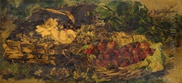 Cestos Con Flores Y Frutos Oil Painting by Sebastian Gessa Y Arias