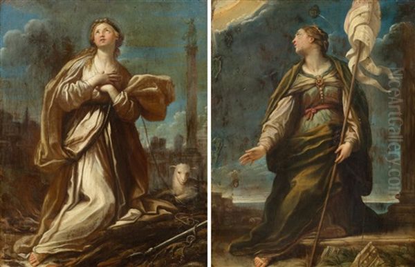 Pair Of Works: Saint Agnes And Saint Ursula Oil Painting by Francesco Giovanni Gessi