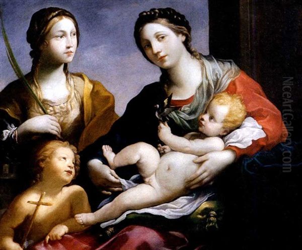 Madonna Con Il Bambino E I Santi Barbara E Giovannino Oil Painting by Francesco Giovanni Gessi