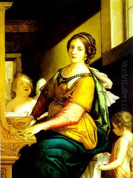 Die Heilige Cacilie Mit Zwei Engelputten Oil Painting by Francesco Giovanni Gessi