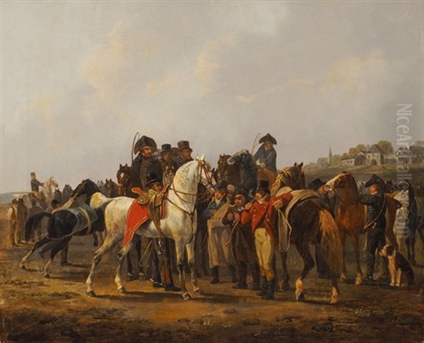 Gesellschaft In Betrachtung Eines Araber Schimmels Oil Painting by Johann Conrad Gessner