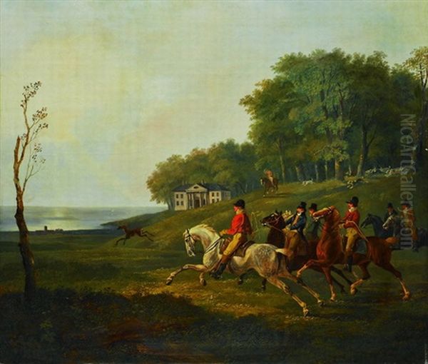 Kustenpartie Mit Reitern Bei Der Parforcejagd Oil Painting by Johann Conrad Gessner