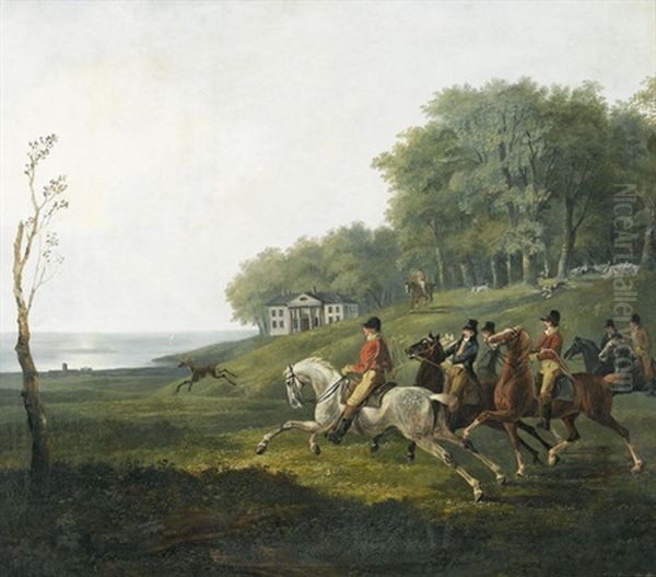 Kustenpartie Mit Reitern Bei Der Parforce-jagd Oil Painting by Johann Conrad Gessner