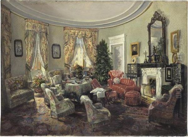 [a. Baar - Interior In The Napoleon Iii Style - Oil On Canvas - Signed And Dated '871 Lower Right] Oil Painting by Hugo Baar